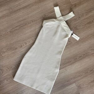 Aritzia Babylon Ribbed Cream Halter Knit Dress
